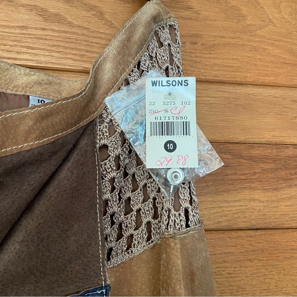 Y2K Wilson's Leather suede denim crochet patchwork halter top pants set - Picture 10 of 14